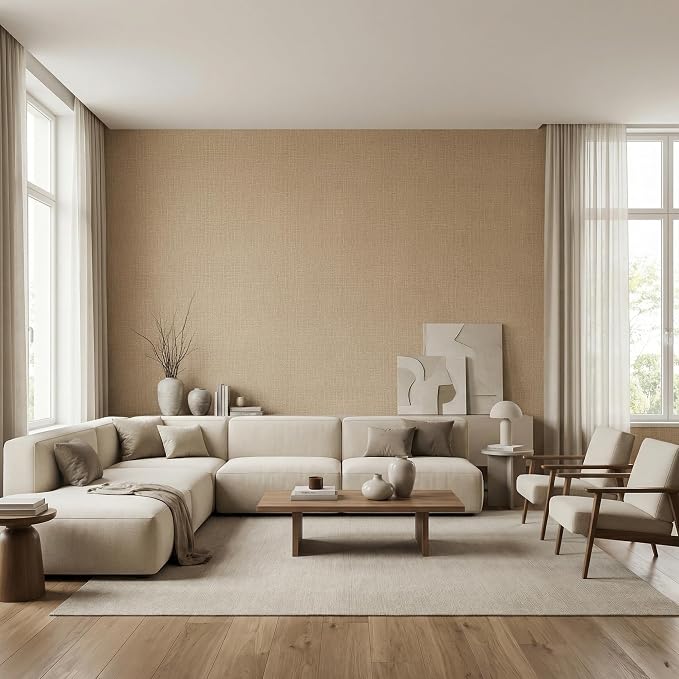 WADILE Grasscloth Peel and Stick Wallpaper 15.7in x 393.7in, Textured Contact Paper for Cabinets, Faux Linen Wall Paper Pull and Stick, Fabric Vinyl Wallpaper Self Adhesive Khaki | Textured contact paper, Faux linen, Vinyl material, Cabinets, Self adhe...