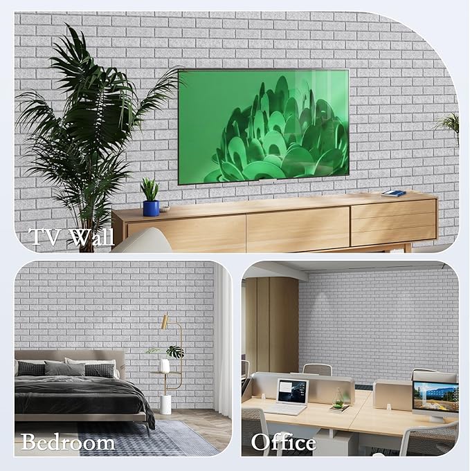 12Pack Acoustic Wall Panels, 12"×12"×0.4" Self-Adhesive 3D Brick Pattern Sound Proof Panels for Walls, High Density Decorative Acoustic Foam Sound Proofing for Recording Studios, Home, Grey