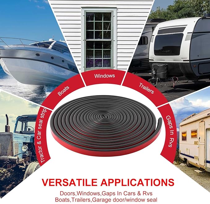 Pangda 26Ft D Shape Rubber Weather Stripping Foam Self-Adhesive EPDM Seal Strip for Noise Reduction Waterproof Dustproof for Cars Boats RVs Windows Doors (0.75" W x 0.425" H)