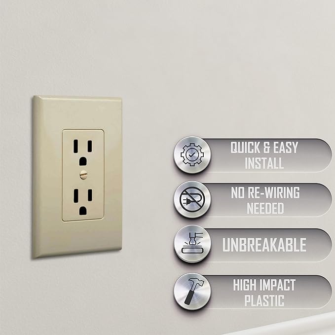 TayMac MW2500I MASQUE 1-Gang Decorator Electrical Outlet Cover Wall Plate (5-Pack), Replaces Old and Discolored Wall Plate for Electrical Outlet, Home Improvement Essentials, Ivory Polycarbonate