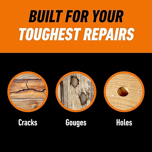 Gorilla All Purpose Wood Filler, Natural Finish, 16 Ounce Tub (Pack of 1) - Water Resistant for Indoor or Outdoor Projects and Repairs