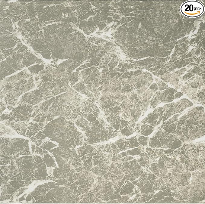 Nexus Self Adhesive 12-Inch Vinyl Floor Tiles, 20 Tiles - 12" x 12", Grey Marble - Peel & Stick, DIY Flooring for Kitchen, Dining Room, Bedrooms & Bathrooms by Achim Home Decor