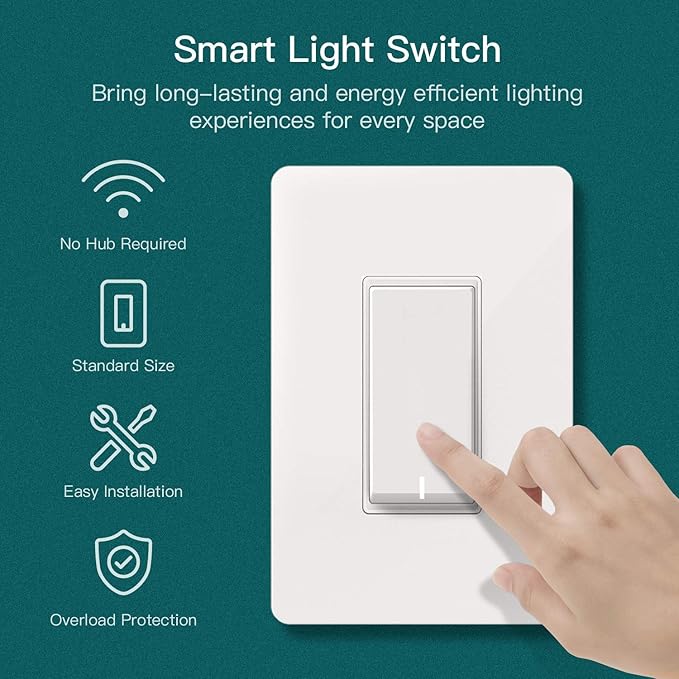 TREATLIFE Single Pole Smart Light Switch, Neutral Wire Required, 2.4GHz Wi-Fi Light Switch, Works with Alexa and Google Home, Schedule, Remote Control