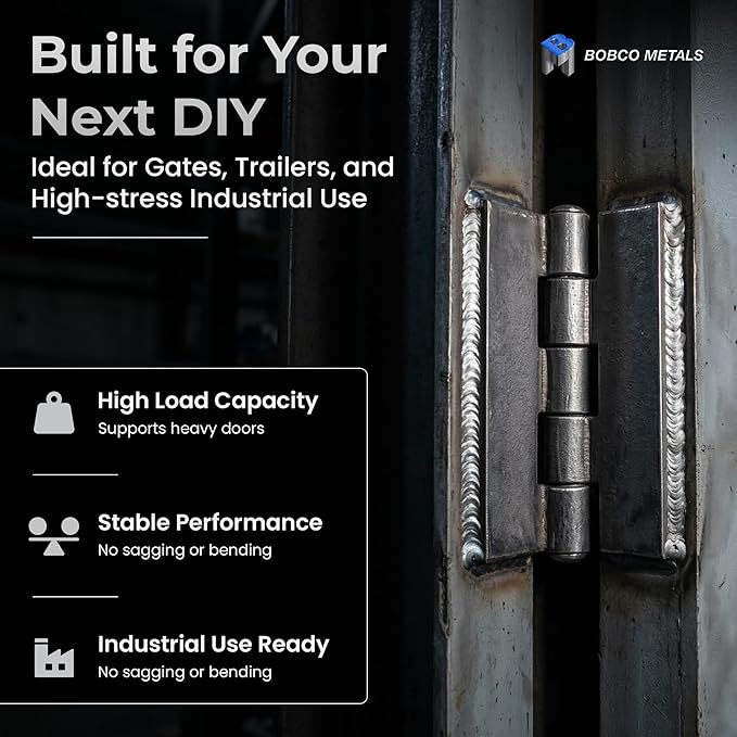 Heavy Duty Gate Hinges 4" x 4", 2 Pairs Weldable Hinges, 5/32" Thick Steel Butt Hinges for Metal Gates, Doors, Trailers & Tailgates, Uncoated Dark Grey