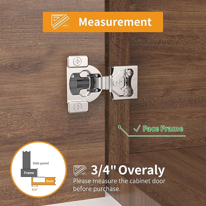 Chibery 50 Pack 3/4" 4D Concealed Hinges for Face Frame Door, Soft Close On/Off Switch, Self Closing, 105° Open Angle Concealed Stainless Steel Hinges for Framed Cabinet, Satin Nickel
