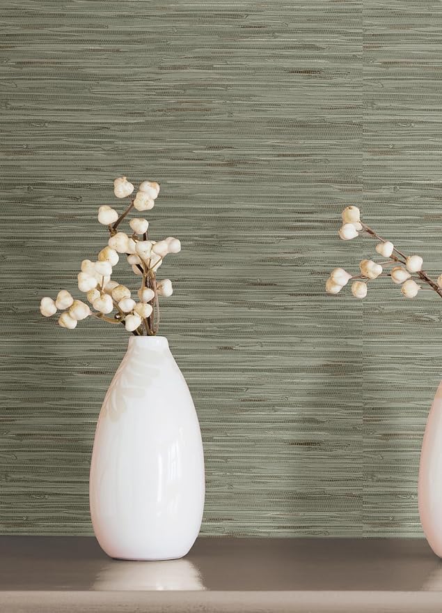 NuWallpaper Green Grassweave Peel and Stick Wallpaper, Textured Removable Wallpaper, 20.5 in x 18 ft