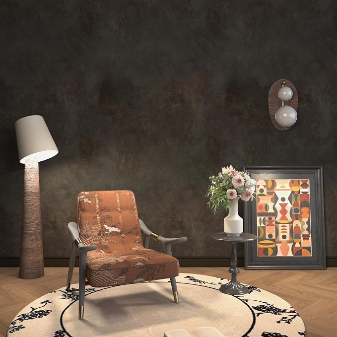 BOMENG Large Wide Concrete Wallpaper Peel and Stick 48"x118"Dark Grey Industrial Wallpaper Brown Tan Rusty Matte Black Cement Contact Paper with Air Guide Slot Wall Paper for Bathroom Bedroom Walls
