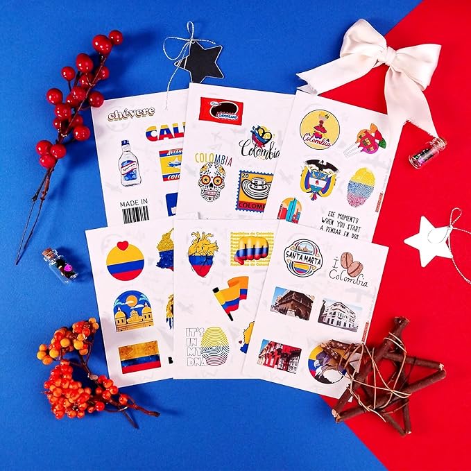 BulbaCraft 100Pcs Colombia Stickers for Water Bottle and Laptop - Colombian Party Supplies & Decorations, Waterproof Vinyl Decals, Colombia Flag Decals, Gifts for Women & Men