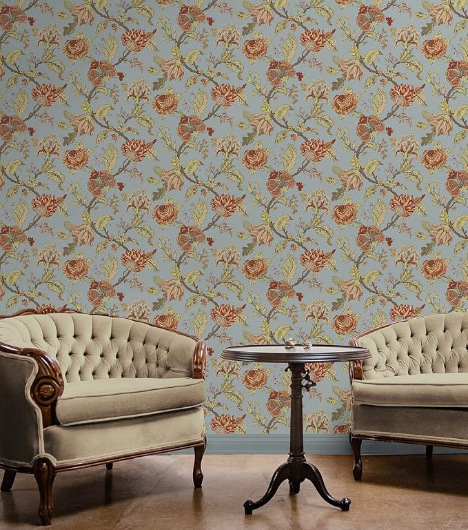 NextWall Kianna Jacobean Floral Peel and Stick Wallpaper (Blue Dusk)