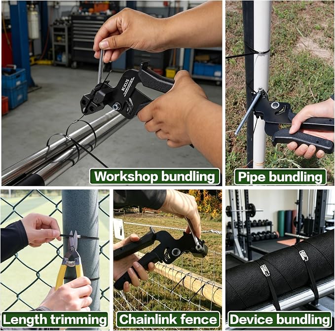 Metal Zip Ties Gun Kit, with 300pcs Uv Resistant Metal Zip, Heavy Duty Adjustable Fastening Cutting Tie Tool Sets，for Chainlink Fence,Exhaust Pipe, Chicken Coop, Farm Use.