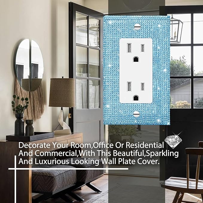Shiny Blue Rhinestones Switch Plates And Outlet Covers Light Switch Cover Decorative Wall Plate Light Switch Cover Plate Rhinestone Bling Outlet Cover
