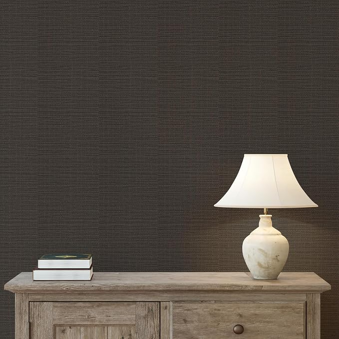 JiffDiff Grasscloth Wallpaper Peel and Stick 17.3"x118" Black Grassweave Peel & Stick Wallpaper Textured Wall Paper Contact Paper (14 sq. ft)