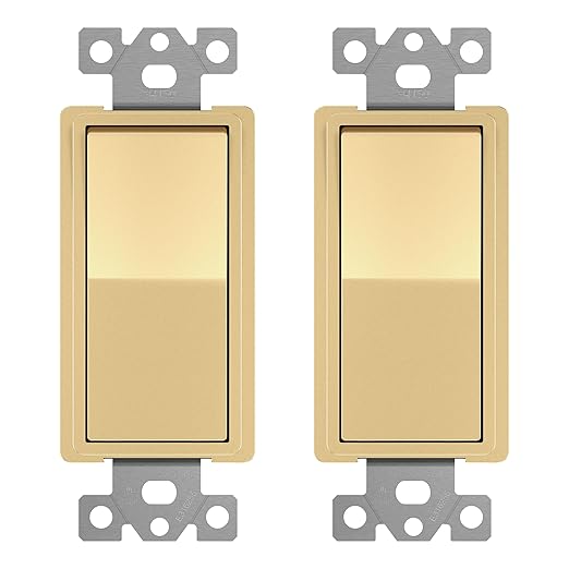 ENERLITES 4-Way Decorator Light Switch, Four Way Paddle Rocker Switch, Gloss Finish, Ground Wire Lead Attached, Residential/Commercial Grade, 15A 120V/277V, UL Listed, 94150-GD2P, Gold (2 Pack)