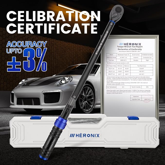 1/2-Inch Drive Click Torque Wrench, 30-300 ft-lb (40.7-406.8 Nm), ±3% Accuracy 72-Tooth Dual-Direction Ratchet, Mechanical Hand Tool for Lug Nuts, Tire Change, Truck & Auto Maintenance