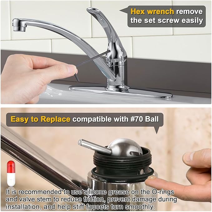 Enhon Faucet Cartridge Repair Kit, Compatible with Deltal/Perless 86970 Single Handle Faucet, #70 Ball Valves and Lever Handles, Fix Dripping Faucets, Stainless Steel(2 Packs)