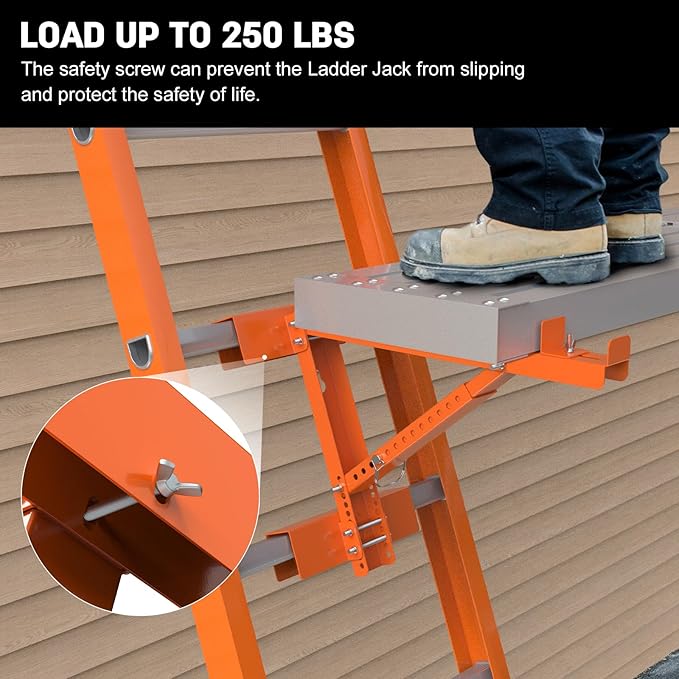 New Upgraded Adjustable Ladder Jacks 2 Pack for Scaffolding Platform, Two-Rung Short Body Extension Ladder Jack Scaffold Bracket, Orange Ladder Platform Accessories Ladder Jack Part for Working Stage