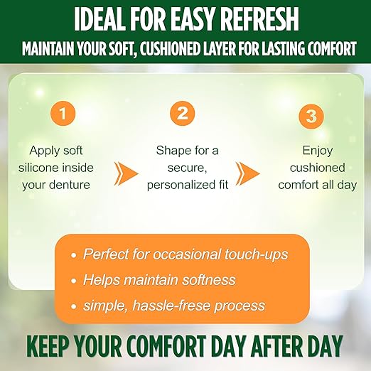 E&E Upper & Lower Denture Reline Kit – 3–6 Month Long-Lasting Soft Silicone Reliner, Refit Loose Dentures, Cushions Gums & Delivers Secure All-Day Comfort