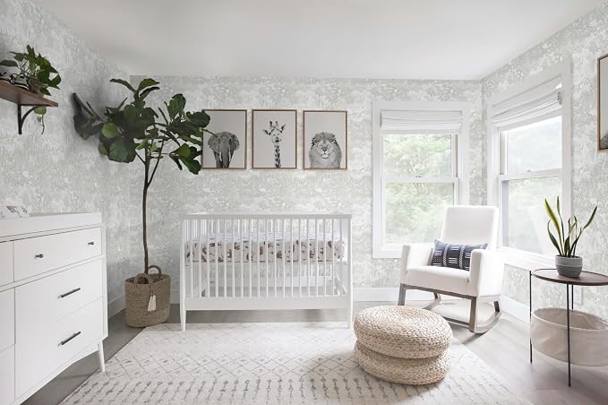 Heroad Peel and Stick Wallpaper Grey and White Vintage Forest Animals Floral Wallpaper Removable Self-Adhesive Contact Paper for Bedroom Living Room Cabinets Decoration Thicken Vinyl 17.3''x78.7''