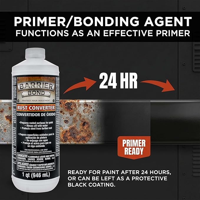 Custom Shop Barrier Bond - Rust Converter & Metal Primer 1-Quart - Rust Inhibitor, Metal Treatment & Protection for Auto, Industrial, Home