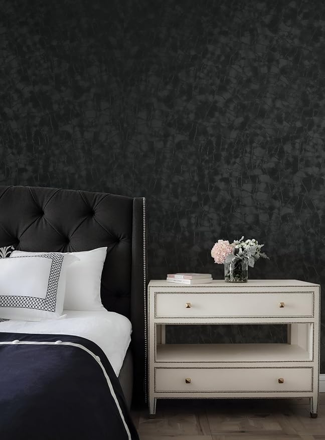 Yasinet Peel and Stick Wallpaper Black Removable Wallpaper Modern Black Contact Paper Dark Thicken Self Adhesive Textured Wall Paper for Cabinets Bathroom Bedroom Waterproof Vinyl 393.7"x 15.7"