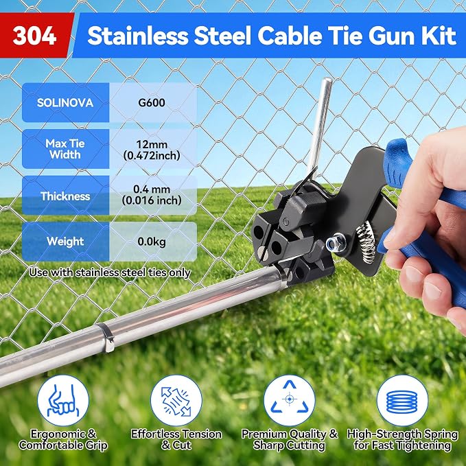 Stainless Steel Cable Tie Gun Metal Zip Ties Heavy Duty Outdoor, 250PCS 304 Metal Zip Cutter Adjustable Fastening Cutting Tie Tool Sets for Vehicles Exhaust Wrap Wire Fence Chicken Coop