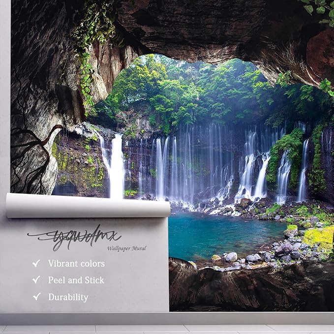 YQWDMX - 3D Cave Waterfall Peel and Stick Wallpaper Mural for Bedroom ZY07 M