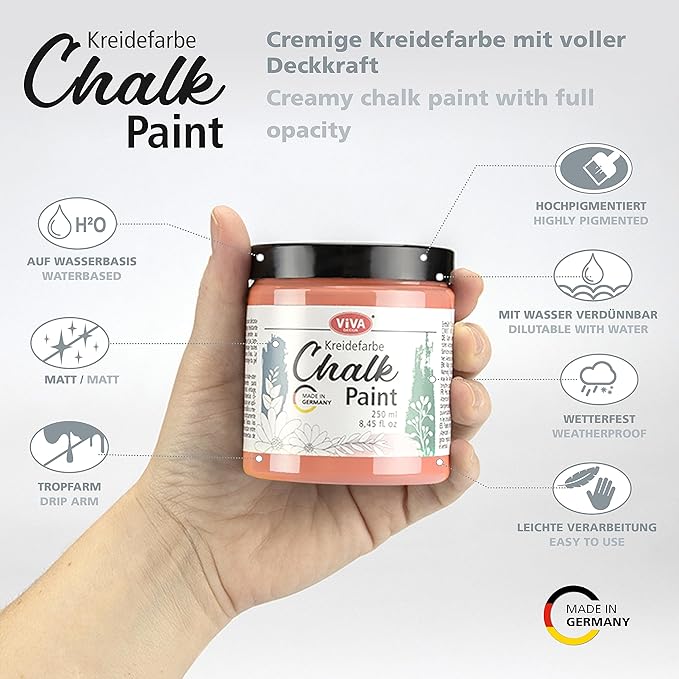 Viva Decor Chalk Paint (Coral Reef) 8.45oz - Featuring a Chalky & Matte Finish, this paint is perfect for crafting Shabby Chic & Vintage looks on wood furniture and decor pieces