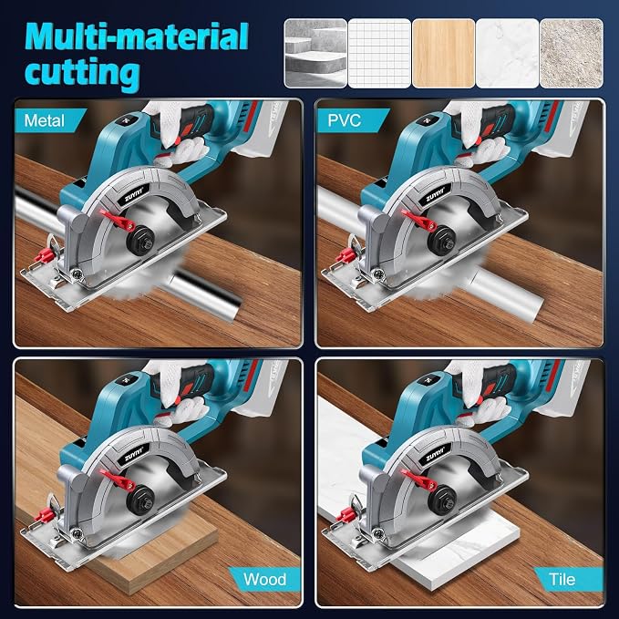 6 Inch Cordless Mini Circular Saw for Makita 18V Battery(Not Inclued), 12000RPM 2"(90°) Cutting Depth, Brushless Compact Tile Saw for Wood, Tile, Metal, Plastic, for 5-1/2, 5-3/8 Inch Blade