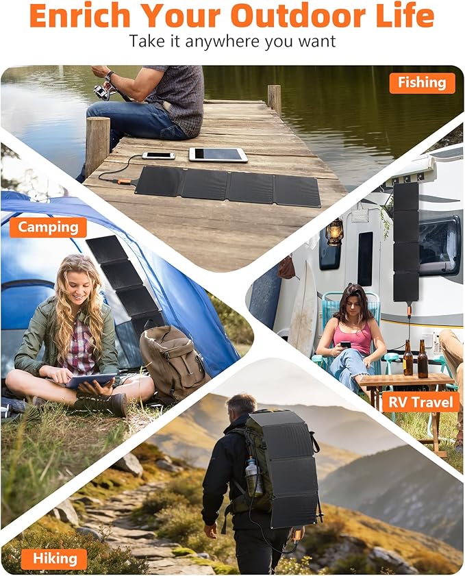40W Solar Panel Charger: Ultra-Lightweight & Portable Solar Phone Charger for Camping, Hiking, Backpacking, USB-C and USB-A Port for iPhone, iPad, Samsung Galaxy, Power Bank, etc