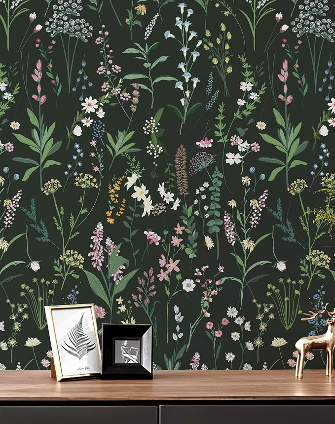 JiffDiff Floral Wallpaper Peel and Stick 17.3"x118" Dark Farm Wildwood Stick on Wallpaper for Home Bedroom Cabinets Thicken Self Adhesive Contact Paper