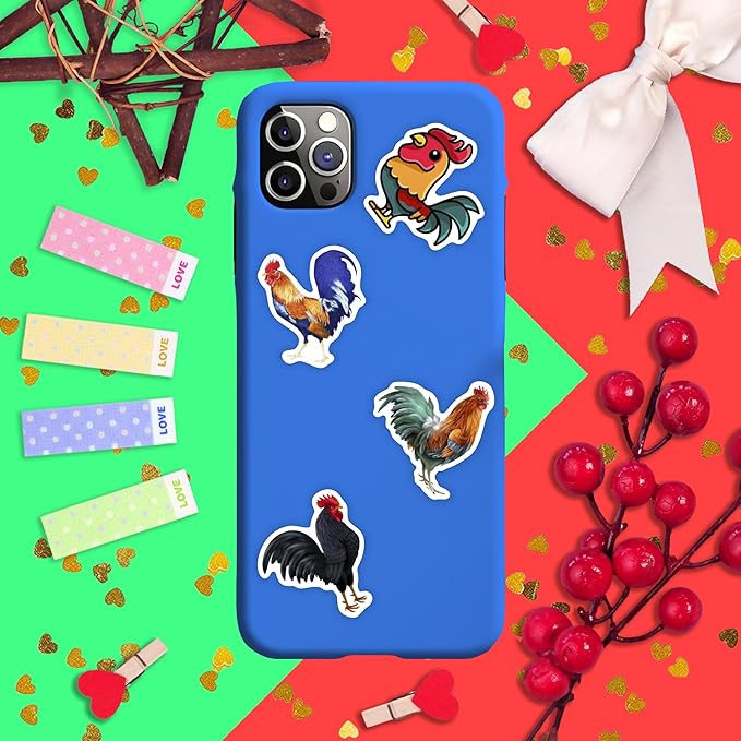 BulbaCraft 100Pcs Rooster Stickers for Water Bottle and Laptop - Rooster Party Supplies & Decorations, Waterproof Vinyl Decals, Cute Animal and Farm Stickers, Gifts for Women & Men