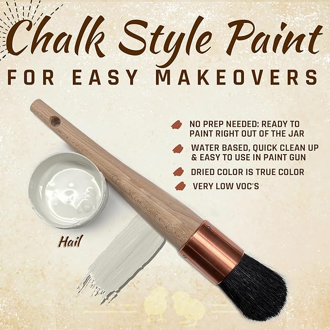 Chalky Chicks 32 Fl Oz Matte Hail (White) Chalk Paint for Furniture Without Sanding - No Prep Furniture Paint No Sanding All in One for Crafts, Wood, Walls, Cabinet, Metal, Dresser, Farmhouse