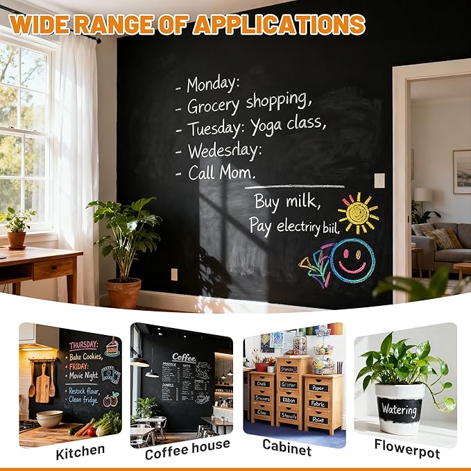 Black Chalkboard Paint - Matte Black Chalk Board Paint, 33.8 Fl Oz Easy to Apply & Brush-On Interior DIY Acrylic Coating, Chalkboard Finish for Wood, Metal, Furniture, Wall, Craft Covers 64 Sq Ft