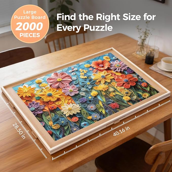 ALL4JIG 2000 Pieces Rotating Puzzle Board with 6 Drawers and Cover,28.50"x40.16"Portable Wooden Jigsaw Puzzle Table for Adults,Lazy Susan Spinning Puzzle Boards Gift for mom,Surface for Lego Building