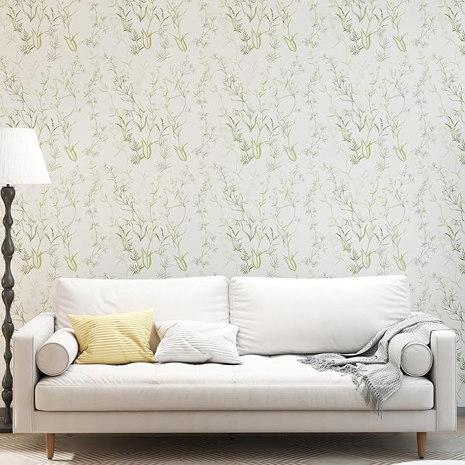 Timeet Floral Peel and Stick Wallpaper Botanical Wildflower Self Adhesive Wall Paper Removable Plant Vine Contact Paper for Living Room Bedroom Accent Decor 17.3" x 200"