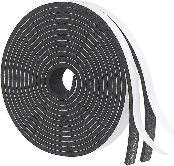 Storystore Weather Stripping Door Seal Strip, 1/2In x 1/2In x 26FT Self Adhesive Foam Tape for Door Window Insulation Soundproofing Weatherstrip, High Density Foam Seal for Doors Windows Furniture