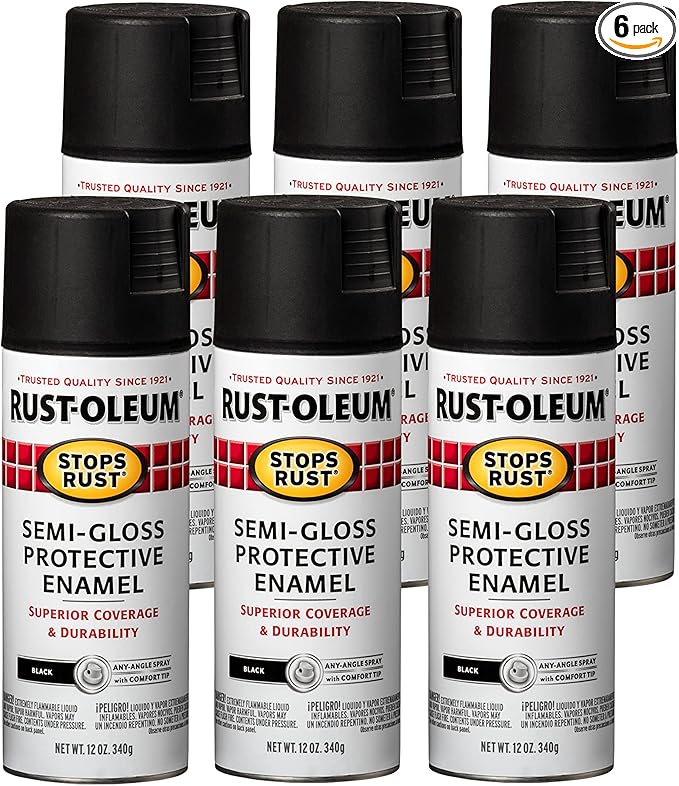 Rust-Oleum 7798830-6PK Stops Rust Spray Paint, 12 oz, Semi-Gloss Black, 6 Pack