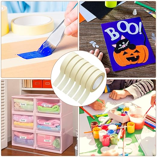 Fainne 6 Rolls Masking Tape Bulk General Purpose Masking Painting Tape 55 Yards for Painting Home Office School Stationery Arts Crafts Basic Use, Easy Removal (1 Inch)