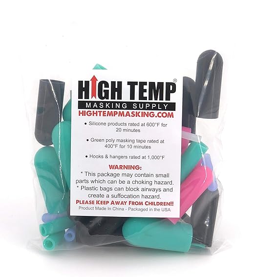 High Temp Masking Supply 40 Piece Silicone Rubber Cap Set - Sizes 3/32" to 3/4" - End Caps for Powder Coating, Painting, Ceramic Coating, Sealing Holes - Non-Toxic, Flexible, Reusable