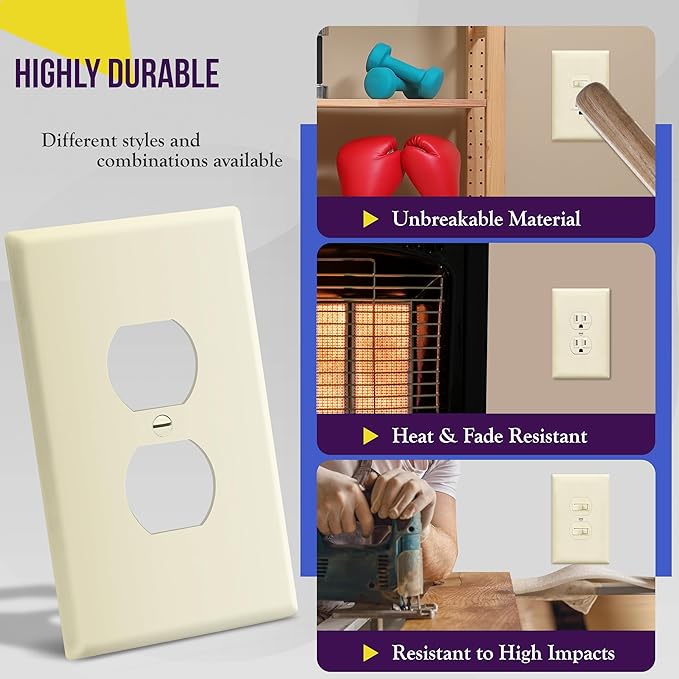 ENERLITES Duplex Receptacle Outlet Wall Plate, Jumbo Electrical Outlet Cover, Gloss Finish, Oversized 1-Gang 5.51" x 3.50", Polycarbonate Thermoplastic, 8821O-LA, Light Almond