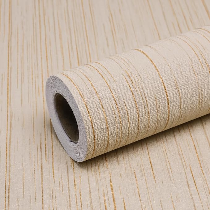 Beige Grasscloth Peel and Stick Wallpaper Vintage Texture Removable Waterproof Wallpaper for Room Walls, Cabinets, Furniture, Drawers, Desk A Set of 15.7"x1200"