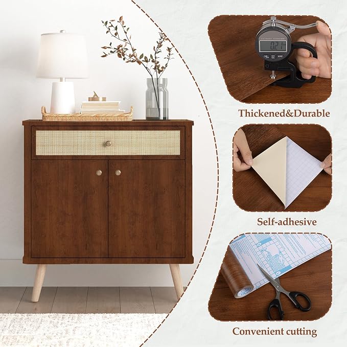 Wood Peel and Stick Wallpaper, Contact Paper for Classroom Home Decor | 17.7"x393" Self-Adhesive Medium Walnut Wood Plank Film, Farmhouse Decor for Bulletin Board Desk Cabinet & Home Renovation