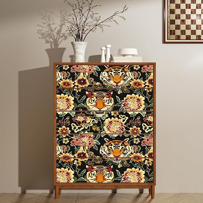 Yellow Gold Vintage Tiger Peel and Stick Wallpaper 17.5" x 118" | Waterproof Vinyl Self Adhesive Removable Renter Friendly Floral Contact Paper