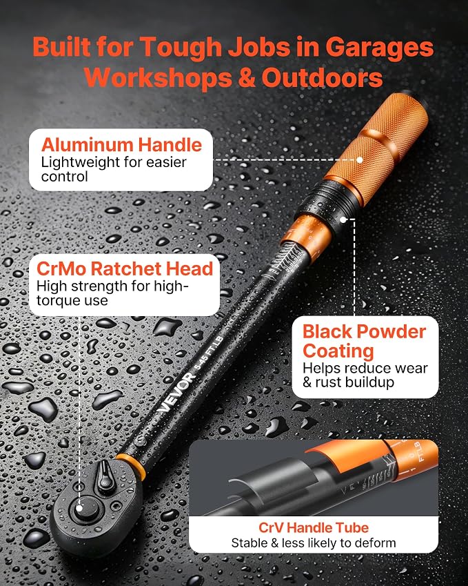 VEVOR Torque Wrench Set 1/4" 3/8" 1/2" Drive Click Torque Wrench 47-Piece, Dual Scale Readings, ±3% High Precision, with Spark Plug Sockets, Bits, Extension Bars, Storage Case, for Automotive Repair