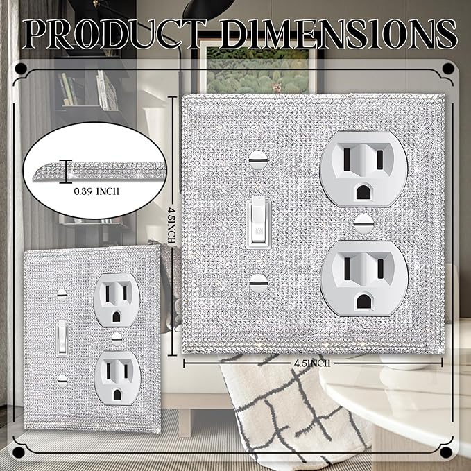 Silver Shiny Silver Rhinestones Wall Plates Light Switch Cover Plate Decorative 3 Gang Wall Plate Bling Light Switch Cover