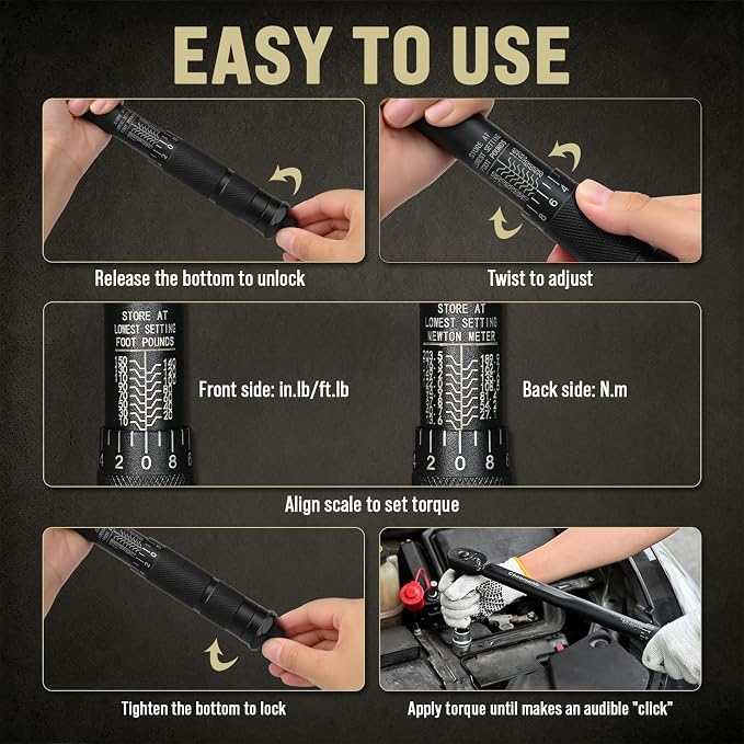 1/2 Torque Wrench 10-150 ft-lb, Click Torque Wrench 1/2 Drive | Reinforced Steel Gears, Quick-Release Head, Non-Blurry Laser Markings, 98% Efficiency Boost, Pro Cr-V for Auto & Truck