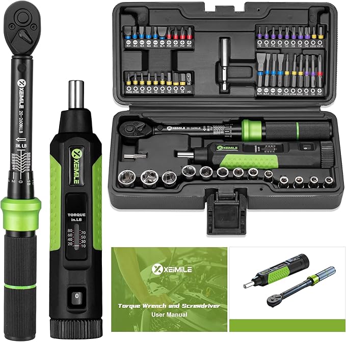 57Pcs 1/4" Drive Small Torque Wrench and Srewdriver Set-20-260In.Lb | 1/4"Torque Wrench(2.3-29.4N.m),10-80 Inch Pound Torque Screwdriver for Bike Moto Car,Gunsmithing,Precision,Small Engines DIY