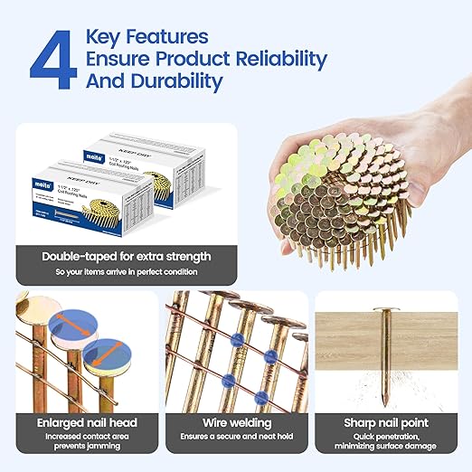 meite 14,400PCS Coil Roofing Nails 1-1/2 Inch Leg for Roofing Nailer Gun, 15 Degree Round Head Wire-Weld Collated Coil Nail, Pro Contractor-Pack Roofing Nails for Roof Repair Asphalt Shingles