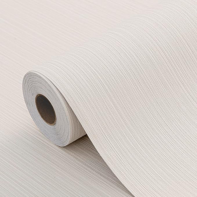Beige Faux Grasscloth Wallpaper Peel and Stick Linen Textured 24"x394" Upgraded Thick Self-Adhesive Waterproof Neutral Decorative Contact Paper Vinyl Film Roll for Wall Bedroom Kitchen