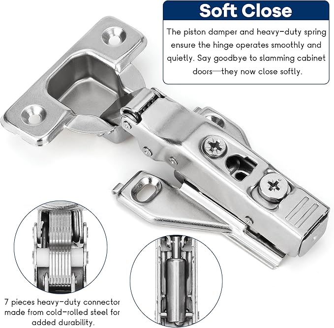 40 Pack 1/2'' Overlay Face Frame Soft Close Hidden Cabinet Hinges, 105 Degree 3D Adjustable Clip On Plate Concealed Kitchen Cupboard Door Hinges with Screws